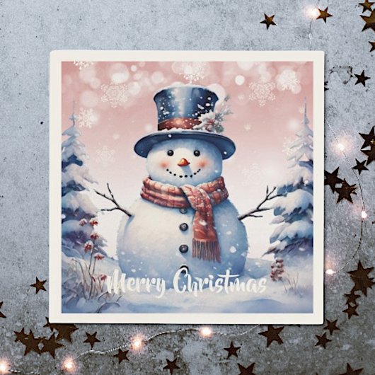 Winter Forest Snowman Kerstmis | Roze Servet