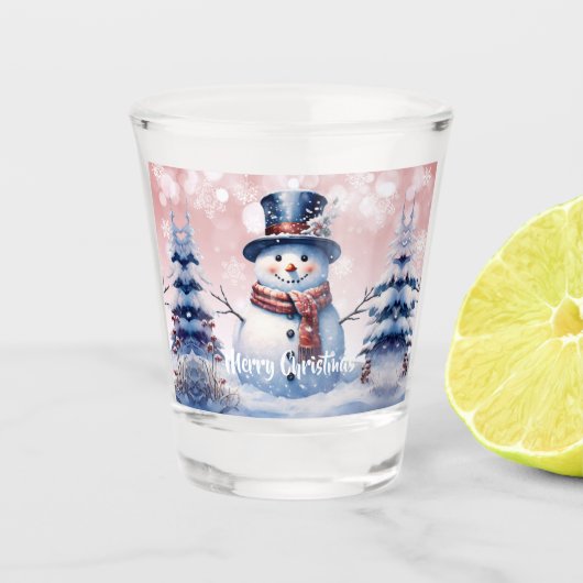 Winter Forest Snowman Kerstmis | Roze Shot Glas (Voorkant)