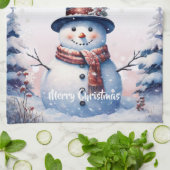 Winter Forest Snowman Kerstmis | Roze Theedoek (Gevouwen)