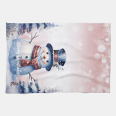 Winter Forest Snowman Kerstmis | Roze Theedoek (Horizontaal)