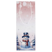 Winter Forest Snowman Kerstmis | Roze Wijn Cadeautas (Achterkant)