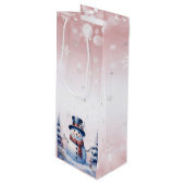 Winter Forest Snowman Kerstmis | Roze Wijn Cadeautas (Voorkant Gekanteld)