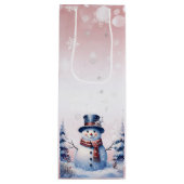 Winter Forest Snowman Kerstmis | Roze Wijn Cadeautas (Voorkant)