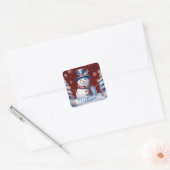 Winter Forest Snowman Vrolijk Kerstfeest | Red Vierkante Sticker (Envelop)