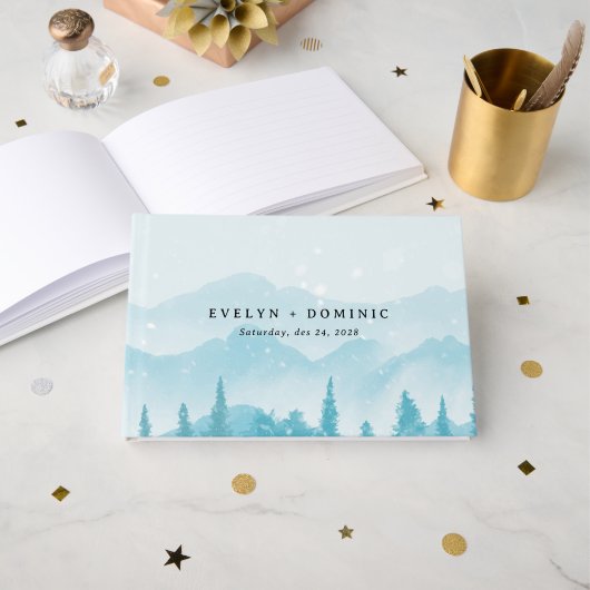 Winter Forest Snowy Mountain Wedding Gastenboek (Voorkant open)