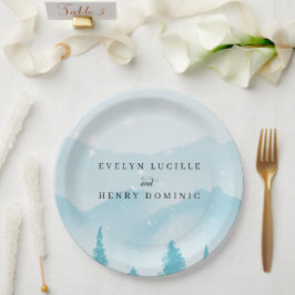 Winter Forest Snowy Mountain Wedding Papieren Bordje