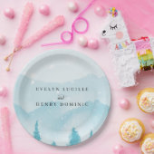 Winter Forest Snowy Mountain Wedding Papieren Bordje (Feest)