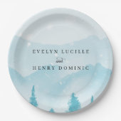 Winter Forest Snowy Mountain Wedding Papieren Bordje (Voorkant)