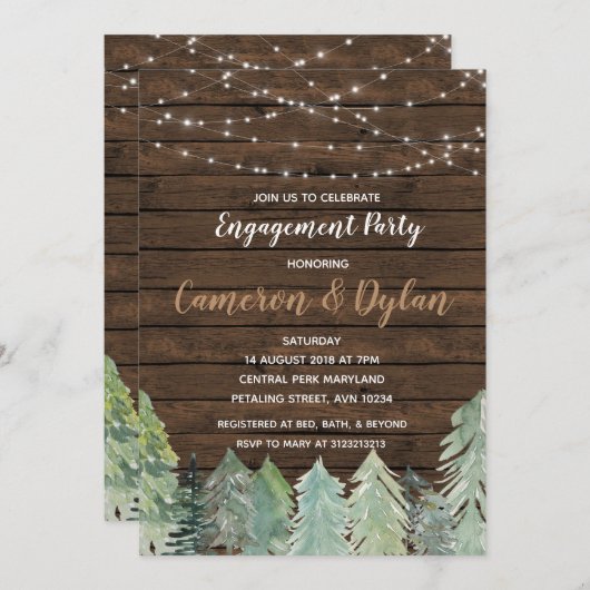 Winter Forest String Light verloving uitnodiging (Voorkant / Achterkant)