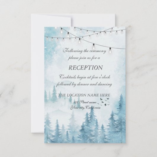 Winter Forest, String Light, Wedding Reception Kaart (Voorkant)