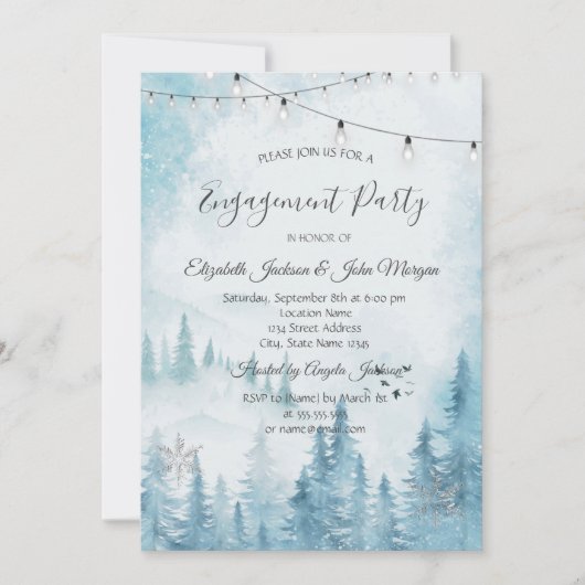 Winter Forest, String Lights Verloving Kaart (Voorkant)