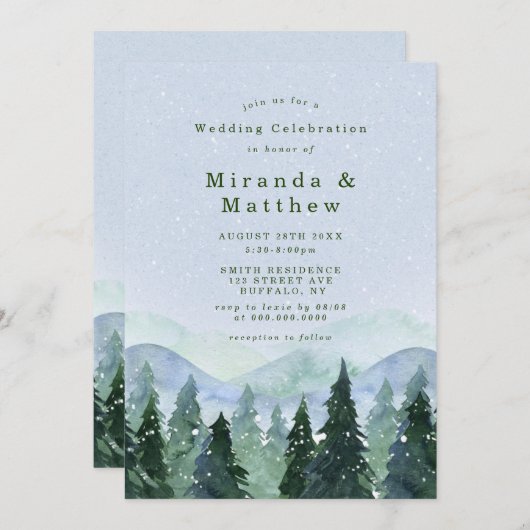 Winter Forest Trees Scenery Wedding Invitations (Voorkant / Achterkant)