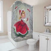 Winter Forest Vintage-kerstmeisje Douchegordijn (In situ)