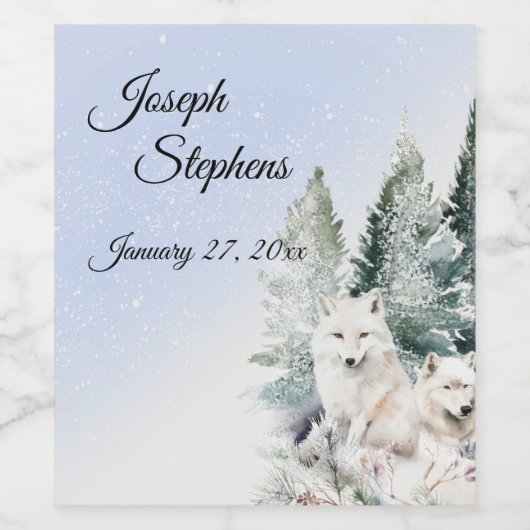 Winter Forest Watercolo Beverage Label Set Wijn Etiket (Enkel label)