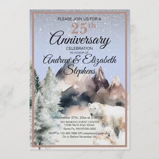 Winter Forest Watercolor Anniversary Invitation Kaart (Voorkant)