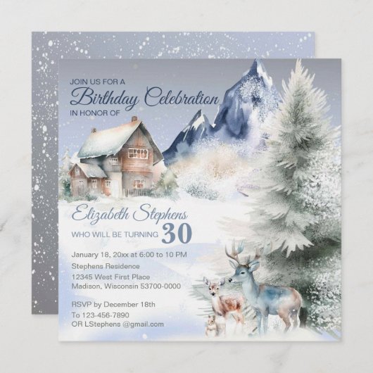 Winter Forest Watercolor Birthday Flat Card (Voorkant / Achterkant)