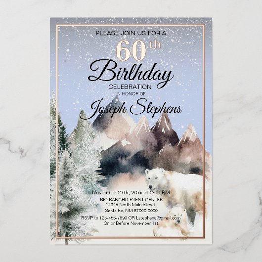Winter Forest Watercolor Birthday Foil Invitation Folie Uitnodiging (Voorkant)