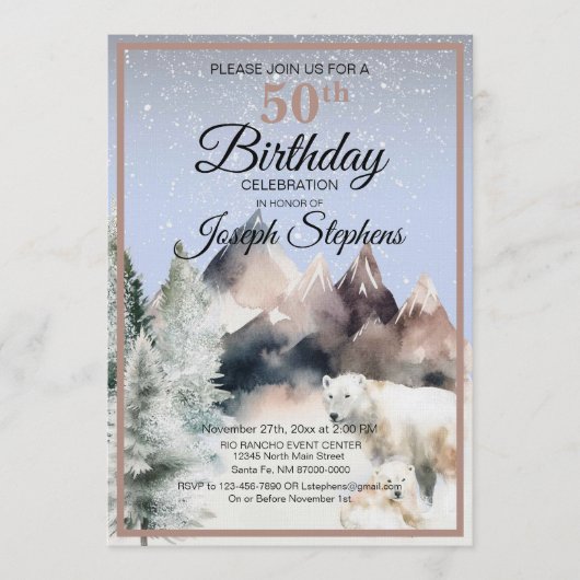 Winter Forest Watercolor Birthday Invitation Kaart (Voorkant)