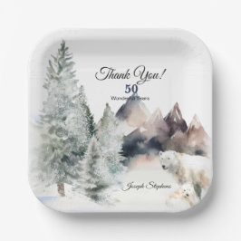 Winter Forest Watercolor Paper Plate Papieren Bordje