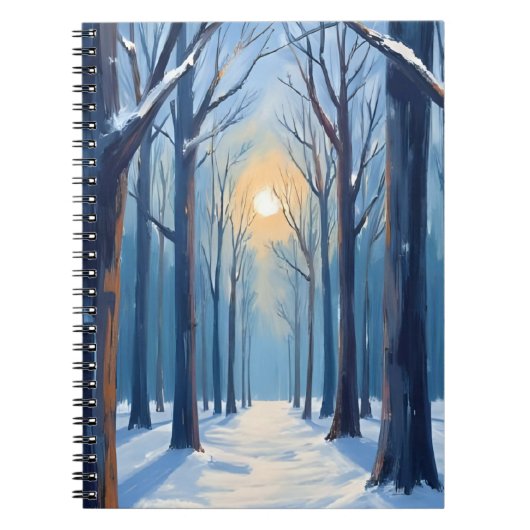Winter Forest Watercolor Trees Blue Notitieboek (Voorkant)