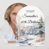 Winter Forest Waterverf Foto 40e verjaardag Kaart (Voorkant / Achterkant)