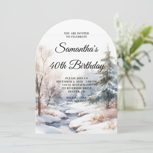 Winter Forest Waterverf Foto 40e verjaardag Kaart (Staand voorkant)