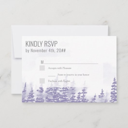 Winter Forest Waterverf Lavender Simple RSVP Kaartje (Voorkant)