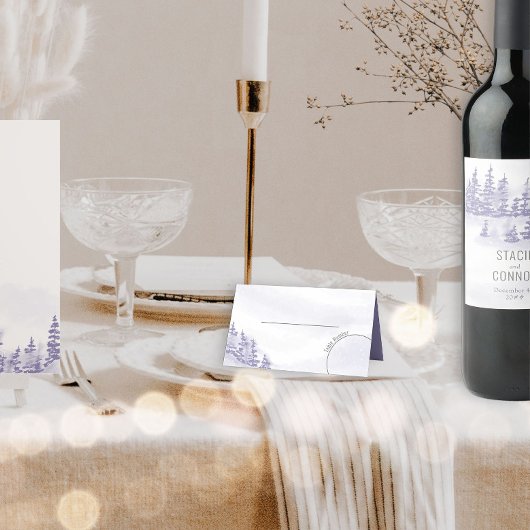Winter Forest Waterverf Lavender Wedding Plaatskaartje
