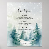 Winter Forest Wedding Bar Menu Teken Poster (Voorkant)