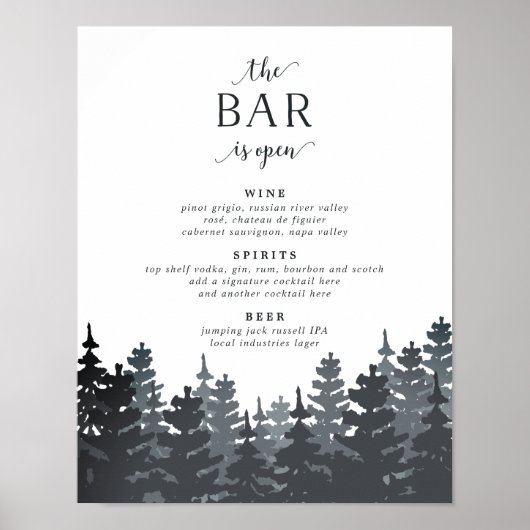 Winter Forest Wedding Bar Sign Poster (Voorkant)