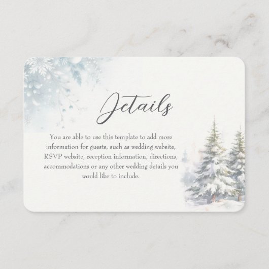 Winter Forest Wedding Details Kaart (Voorkant)