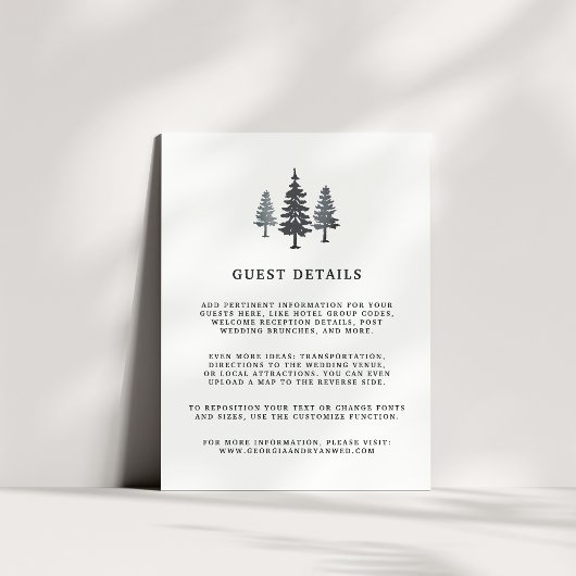 Winter Forest Wedding Guest Details Kaart