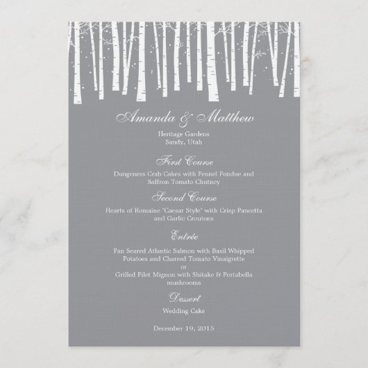 Winter Forest Wedding Menu Card (Voorkant)
