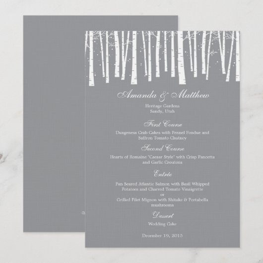Winter Forest Wedding Menu Card (Voorkant / Achterkant)