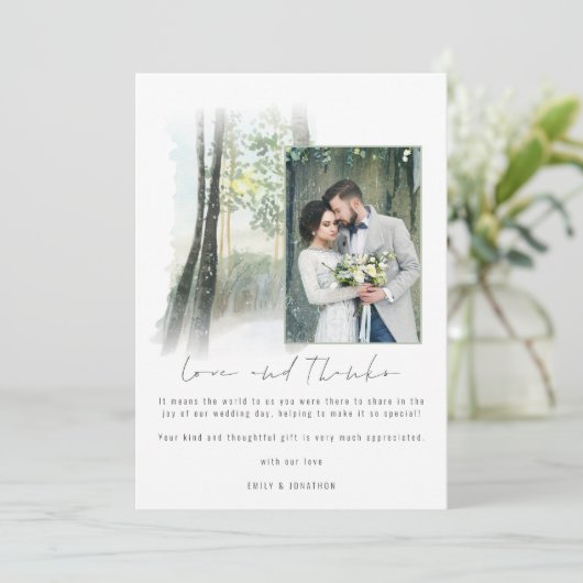 Winter Forest Wedding Photo Sage Love and Bedankt (Staand voorkant)