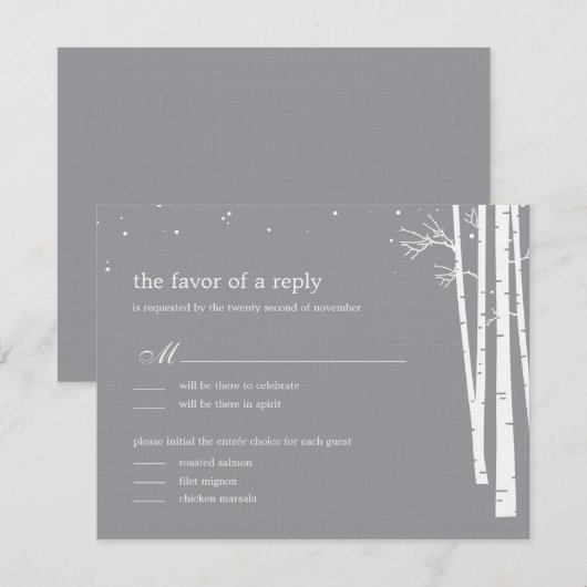 Winter Forest Wedding RSVP/Response Kaart (Voorkant / Achterkant)