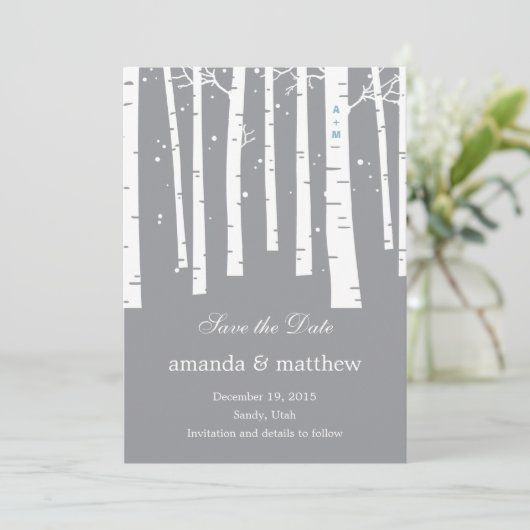 Winter Forest Wedding Save the Date Cards (Staand voorkant)