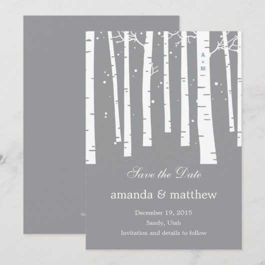 Winter Forest Wedding Save the Date Cards (Voorkant / Achterkant)
