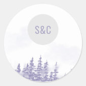 Winter Forest Wedding Simple Monogram Waterverf Ronde Sticker (Voorkant)