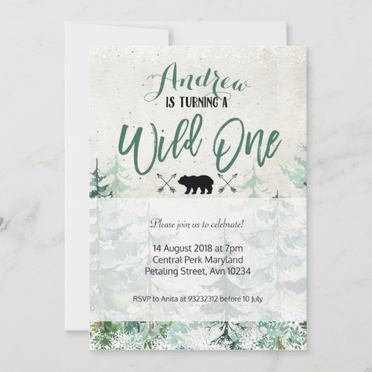 Winter Forest Wild One Birthday Invitation Kaart (Voorkant)
