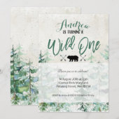 Winter Forest Wild One Birthday Invitation Kaart (Voorkant / Achterkant)