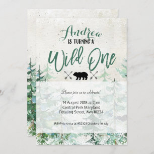 Winter Forest Wild One Birthday Invitation Kaart