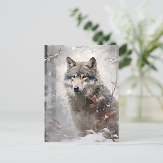 Winter Forest Wolf Briefkaart (Staand voorkant)