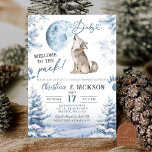 Winter Forest Wolf Howling Co-Ed Baby shower Kaart<br><div class="desc">Winter Forest Wolf Co-Ed Baby shower Invitation, Woodland Animals Wolf Howling Co-Ed Baby shower, Blue Werewolf Adventure Baby shower, Young Wild One Birthday, Wild and Three Wolf Coed Baby Shower Invitations, Wearwolf Baby Boy Invitation, Artic Wolf Co-Ed Baby shower, Forest Animals Baby shower, Moon and Stars Baby Girl Invitation, Floral...</div>