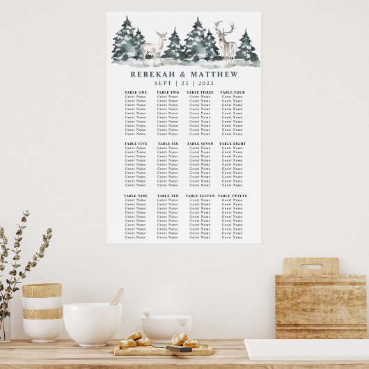 Winter Forest Wonderland met Deer Seating Chart Poster (Keuken)
