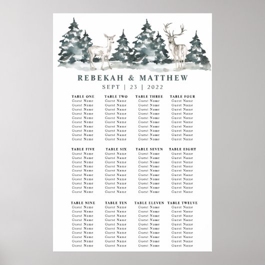 Winter Forest Wonderland met Deer Seating Chart Poster (Voorkant)