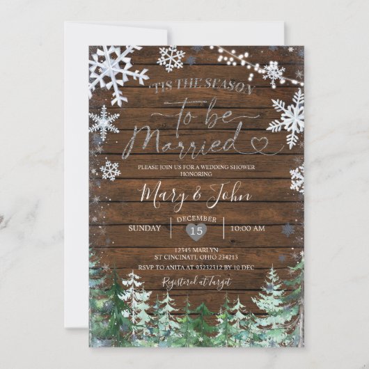 Winter Forest Wood Snowflake Weddenschap Kerstmis Kaart (Voorkant)
