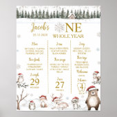 Winter Forest Woodland Animals 1st Year Milestone Poster (Voorkant)