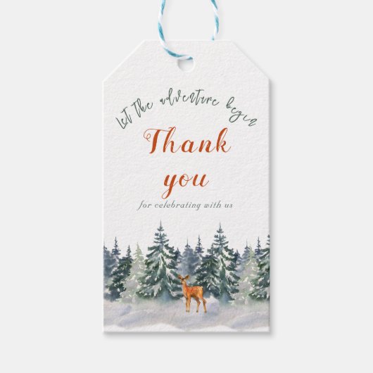 Winter Forest Woodland Animals Adventure begint me Cadeaulabel (Voorkant)