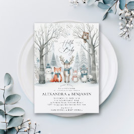 Winter Forest Woodland Animals Coed Baby shower Kaart